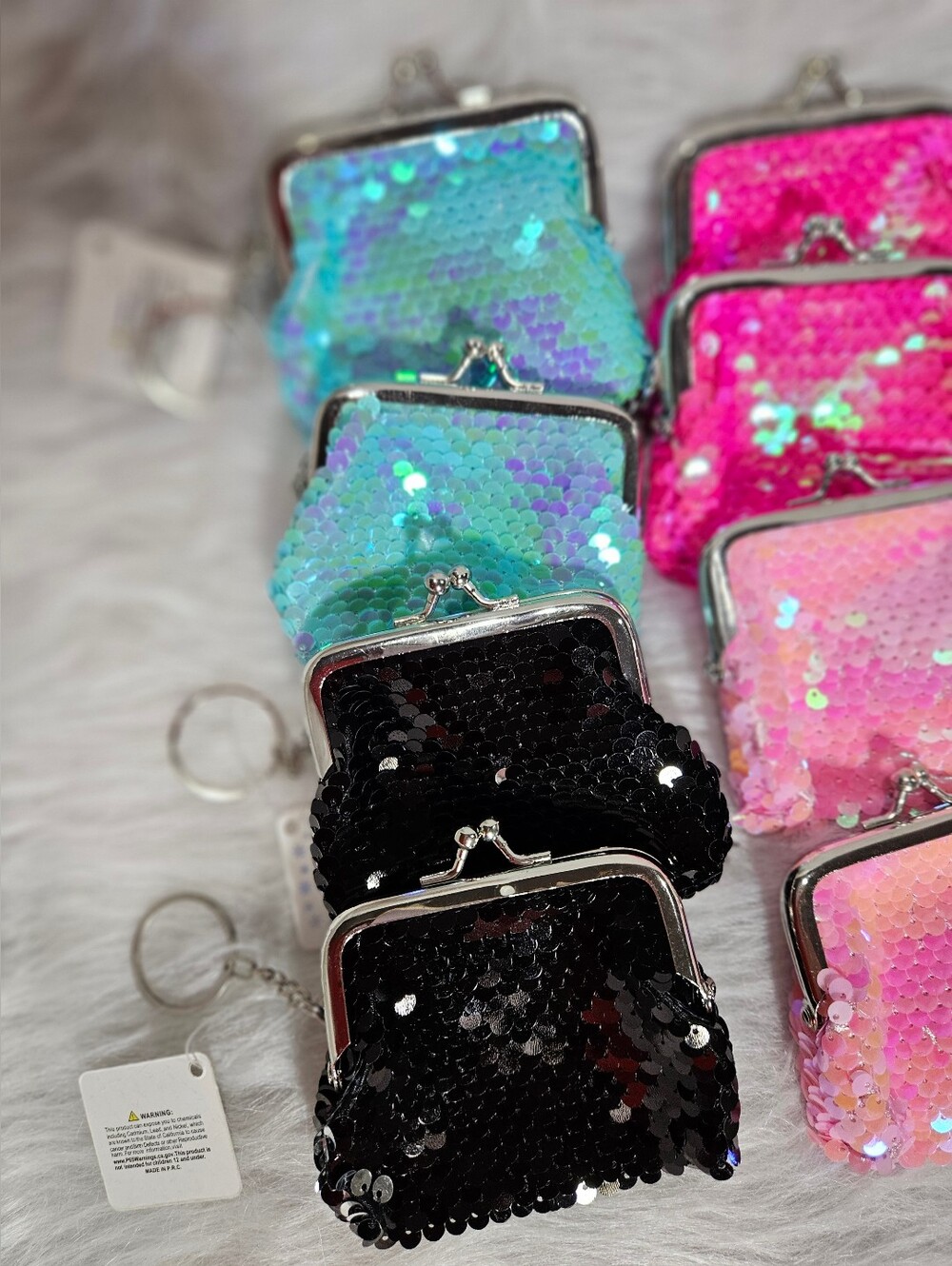 TINY Sequin Kiss-Lock Coin Purse Keychain/Charms - Pinks,purple,green,black - Picture 2 of 6